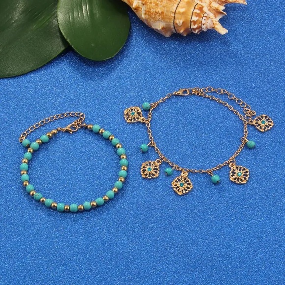 Turquoise Beaded Anklet, Boho Bohemian - Picture 8 of 9